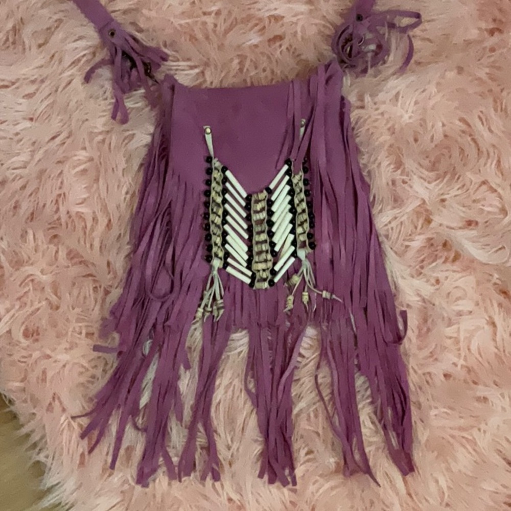 SPELL PURPLE FRINGE LEATHER BAG